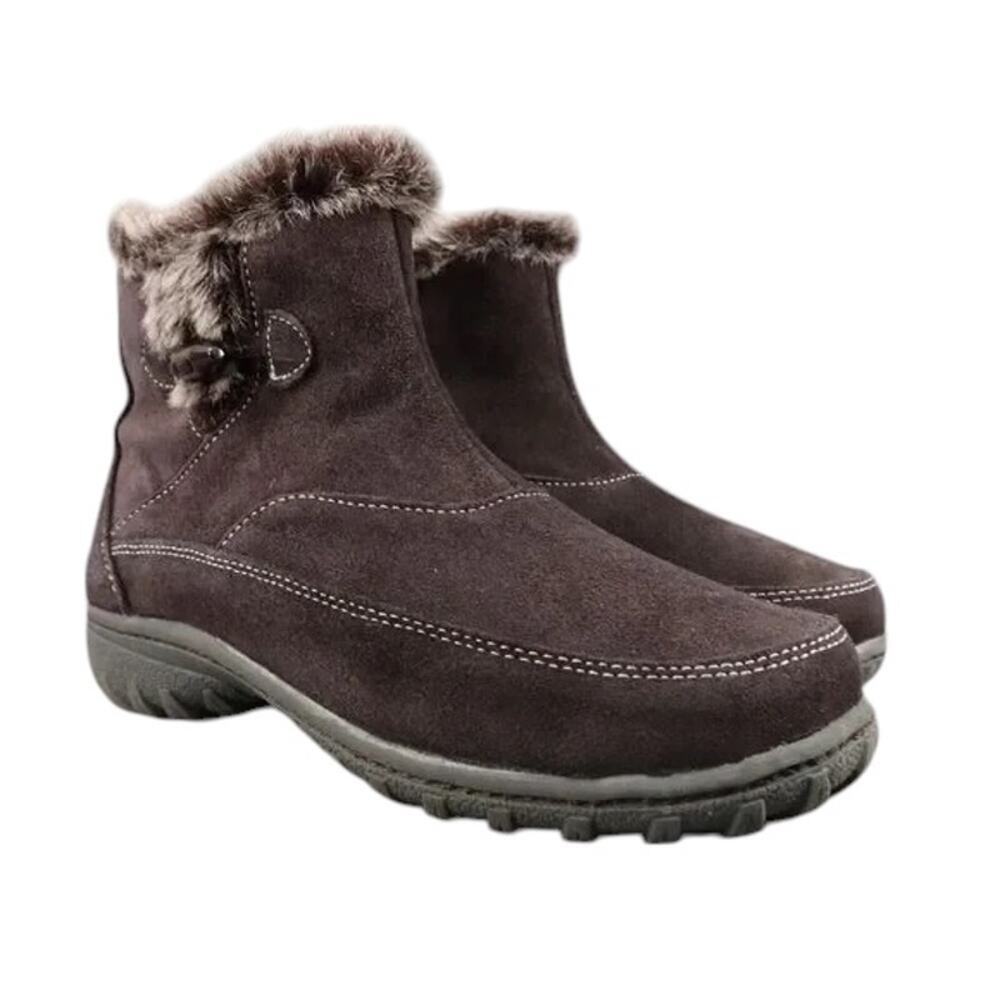 Khombu Shoes Womens 8.5 Booties Leather Faux Fur Winter Ankle Boot Gracie Brown
